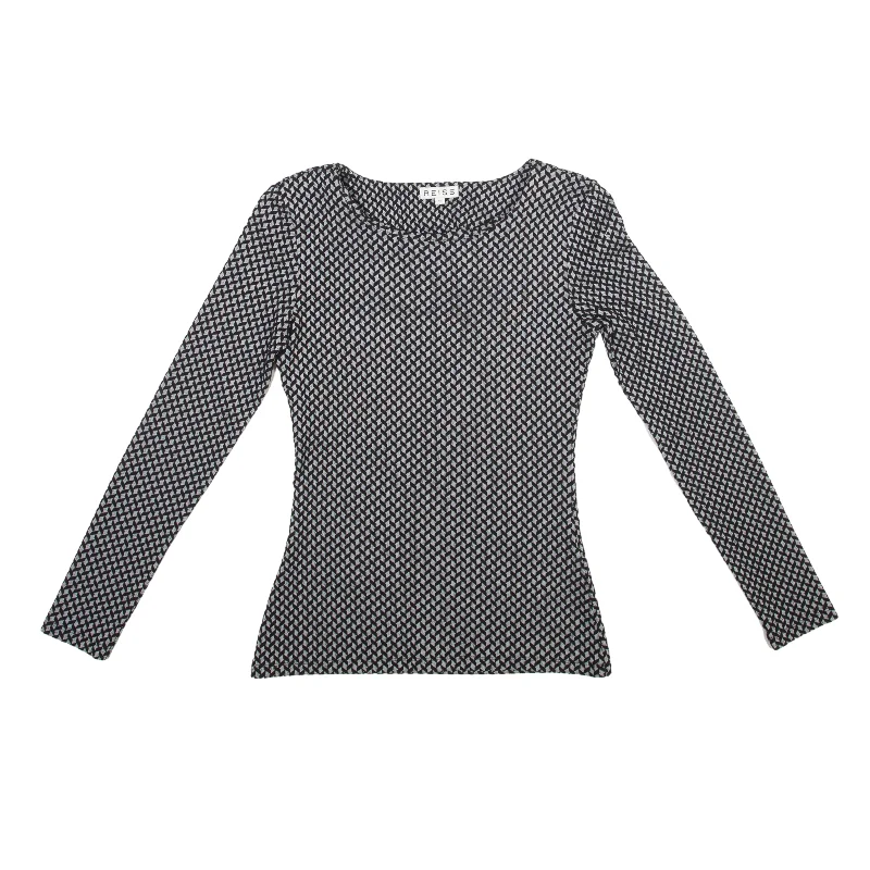 REISS Knit Top Black Long Sleeve Womens XS Dark Color Knit Blouse