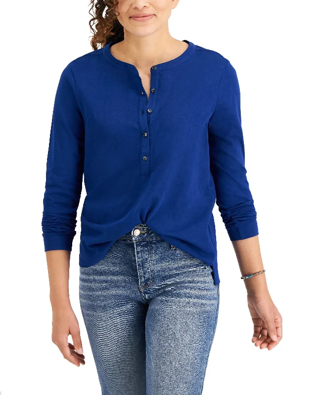 Style & Co Buttoned Solid Knit Top Gold Knit Top