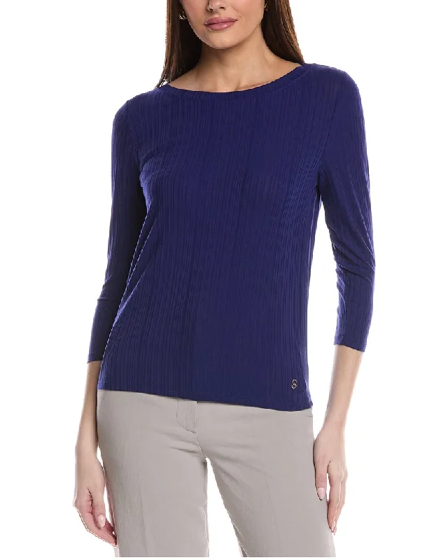 St. John Sleek Rib Jersey Knit Top Spring Knit Blouse