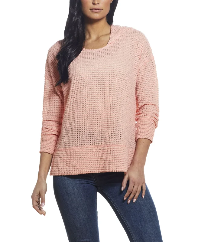 Womens Dolman Hoody Mesh Knit Top Ribbed Knit Shirt