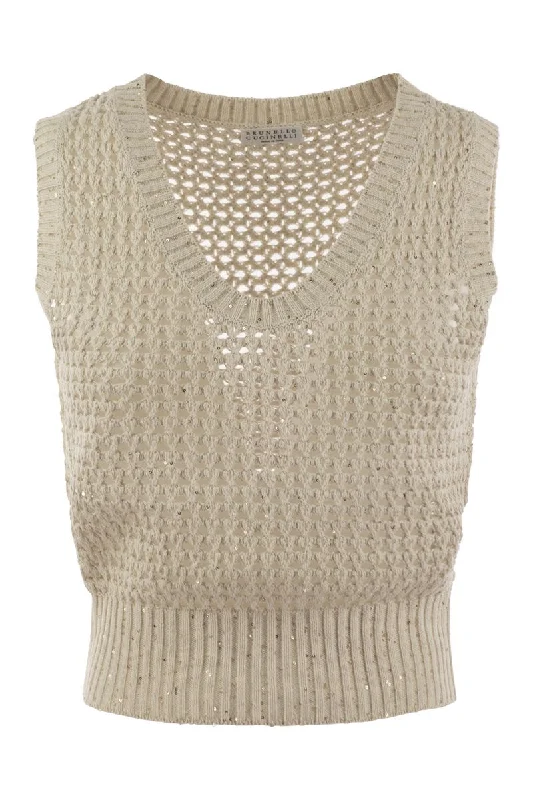 Cotton Dazzling Net knit top Custom Knit Shirt