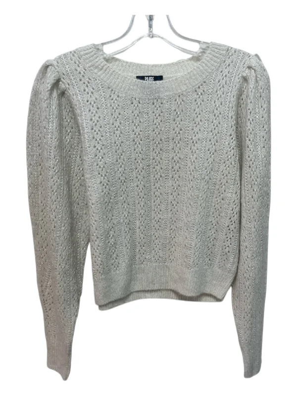 Paige Size XS Cream Viscose Blend Metallic Thread Knit Top Pastel Knit Top