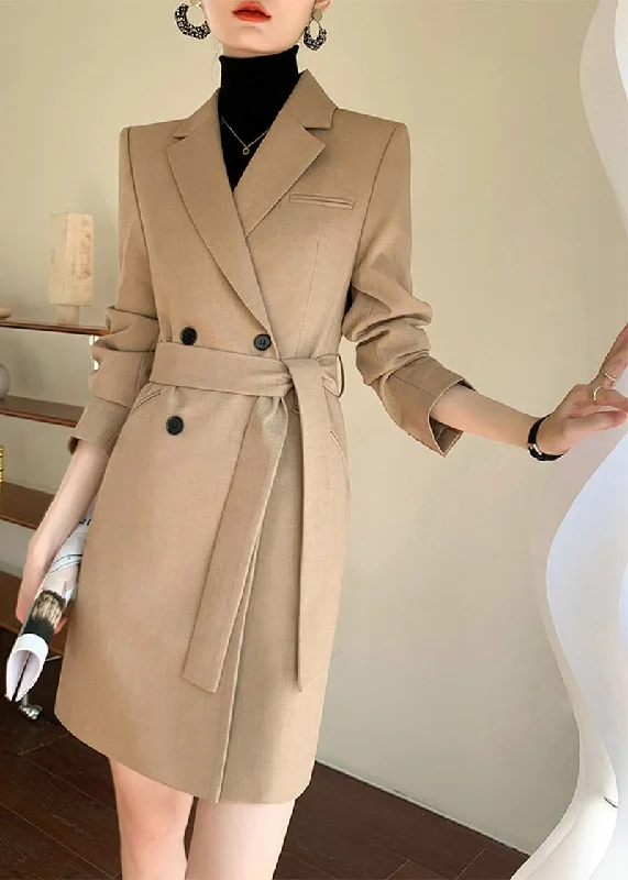 Belted Double Breasted Blazer Dress Women's Travel Jacket