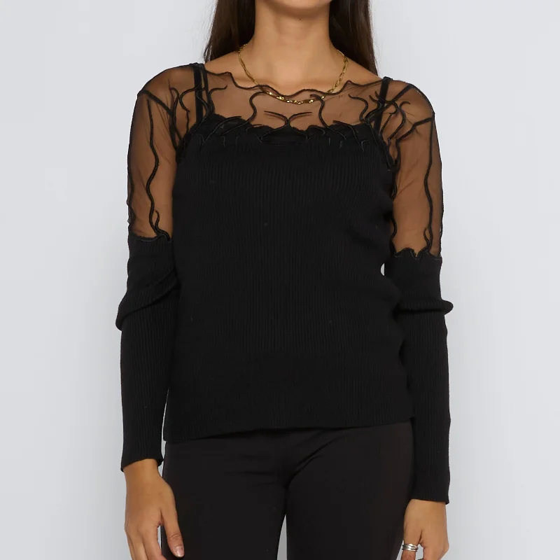 Ribbed Mesh Fine Knit Top - UK 6 Festive Knit Tee