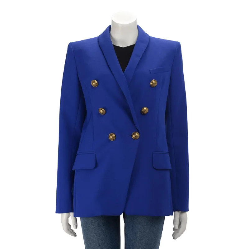 Balmain Royal Blue Wool Twill Longline Blazer FR 40 Women's High-End Blazer