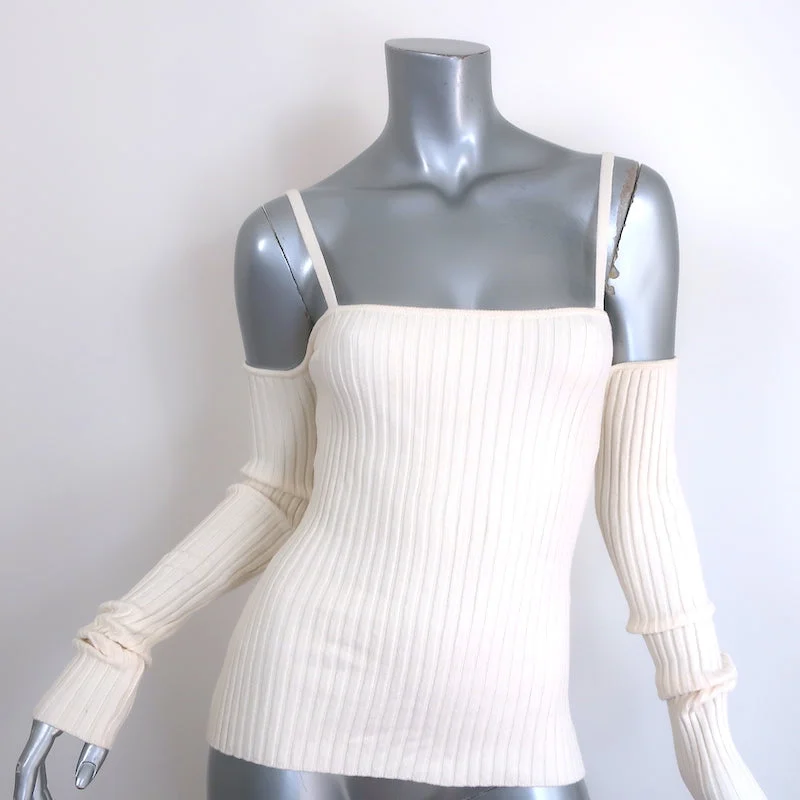 Anna Quan Bonnie Cold-Shoulder Rib Knit Top Ivory Stretch Cotton Size AU 10 US 6 NEW Sustainable Knit Top