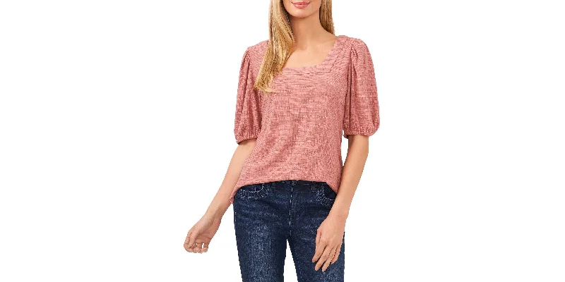 Women's Short Puff Sleeve Square Neck Knit Top Organic Knit Top