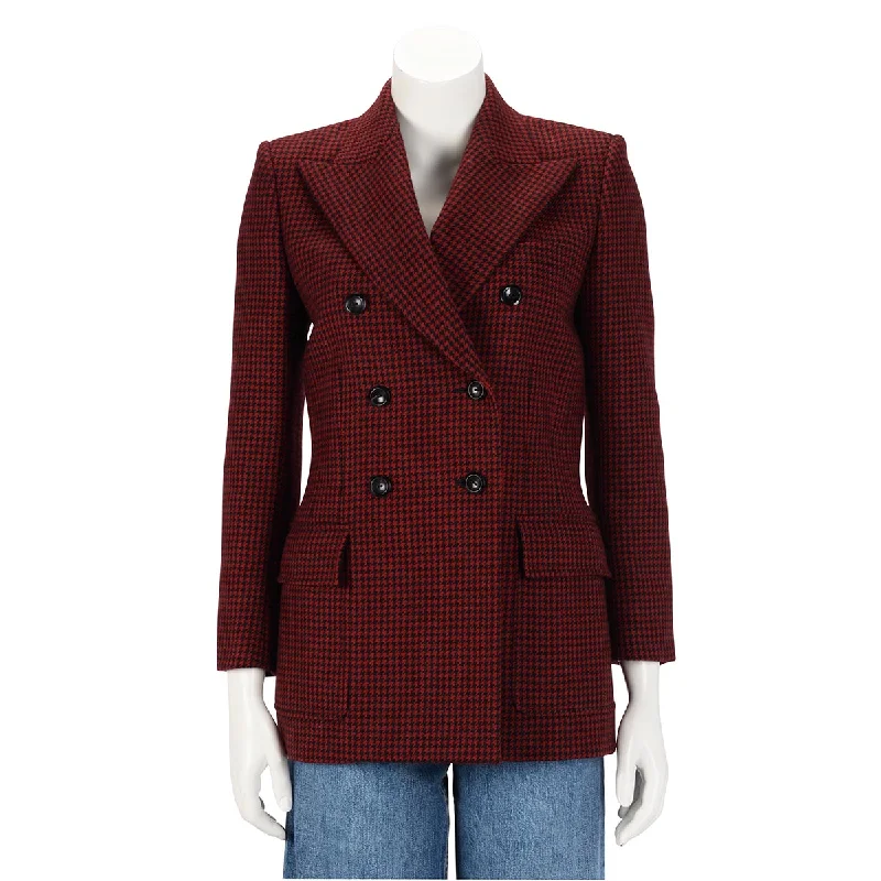 Saint Laurent Red & Black Wool Houndstooth Blazer FR 36 Women's Patchwork Suit