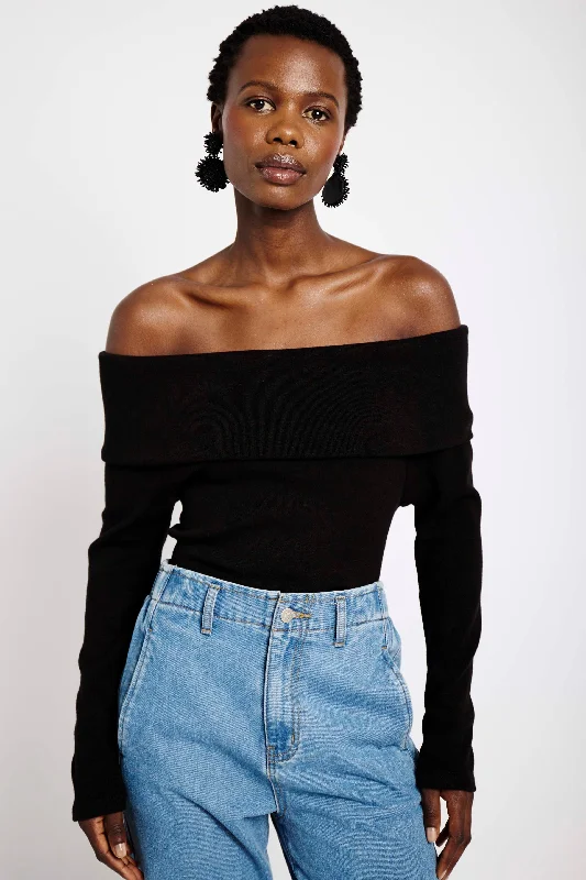 Off the Shoulder Knit Top in Black Bohemian Knit Top