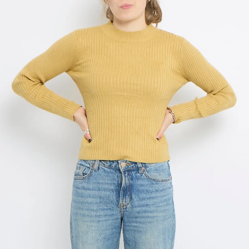 Ribbed High Neck Knit top - UK 10 Round Neck Knit Blouse