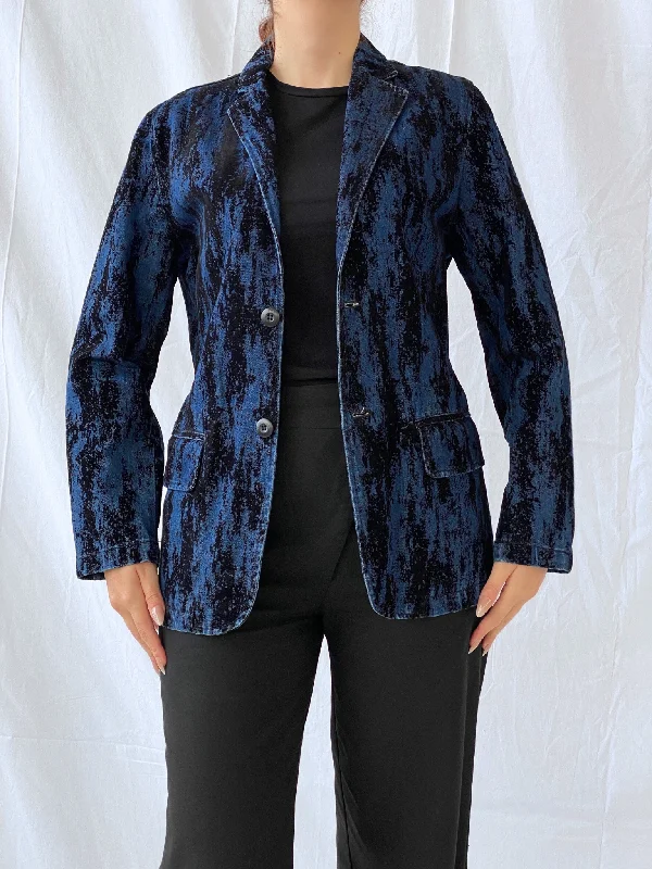 00s Two Percent Homme Dark Navy and Black Women’s Denim Blazer - S Women's Trench Blazer