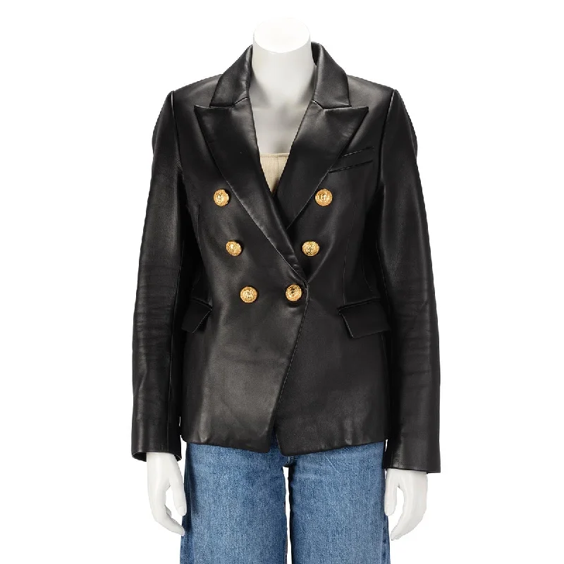 Balmain Black Lambskin Classic DB Blazer FR 46 Women's Party Jacket