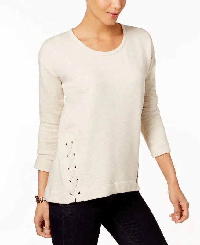 Style & Co Scoop Neck Lace Up Knit Top Dark Color Knit Blouse