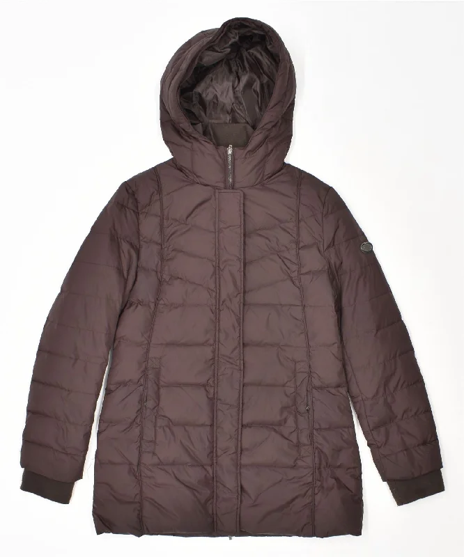 BEST COMPANY Womens Hooded Padded Coat UK 14 Large Brown Nylon Boat Neck Jacket Square Neck Jacket One-Shoulder Jacket BEST COMPANY Womens Hooded Padded Coat UK 14 Large Brown Nylon Boat Neck Jacket Square Neck Jacket One-Shoulder Jacket