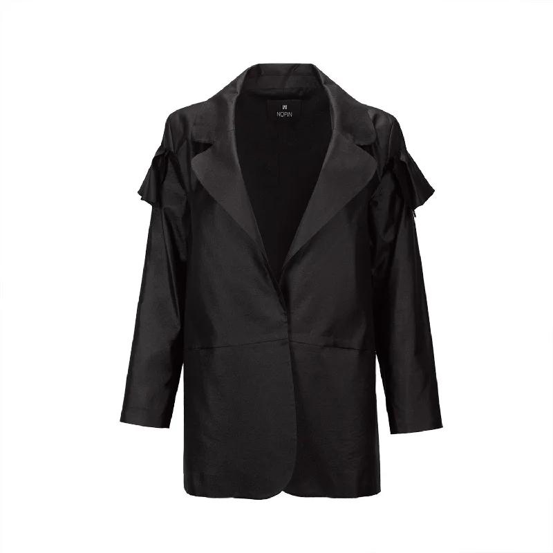 Black Oversized Blazer with Frill Women's Casual Suit