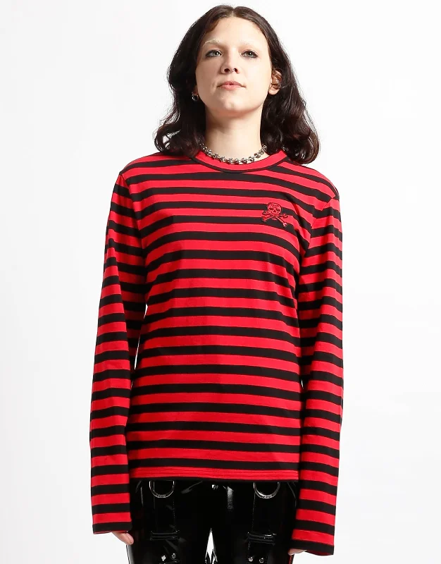 SKULL STRIPE KNIT TOP BLACK/RED Ruby Red Knit Shirt