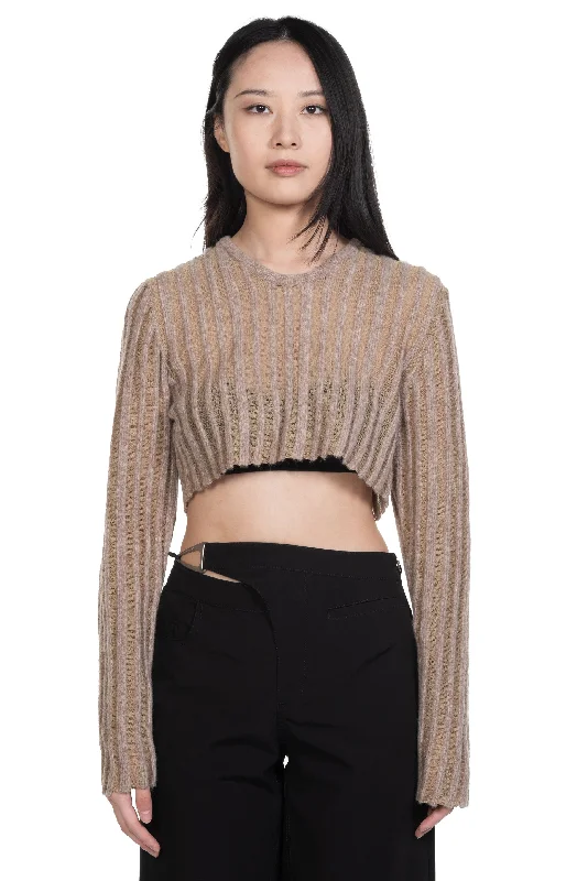Alpaca Wool Stripped Knit Top Cream Custom Knit Shirt