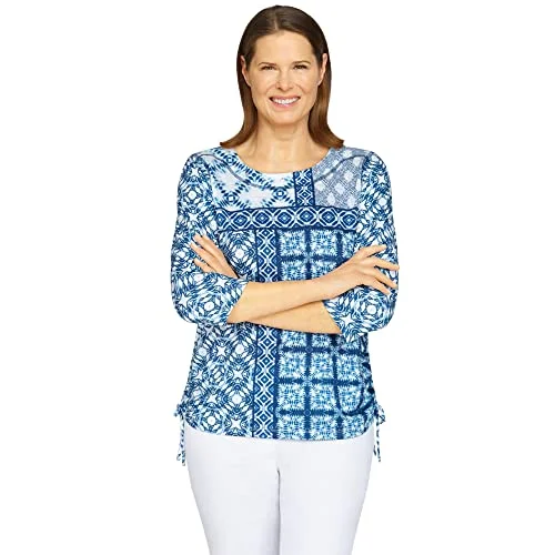 Alfred Dunner Womens Tonal Patchwork Knit Top Custom Knit Shirt