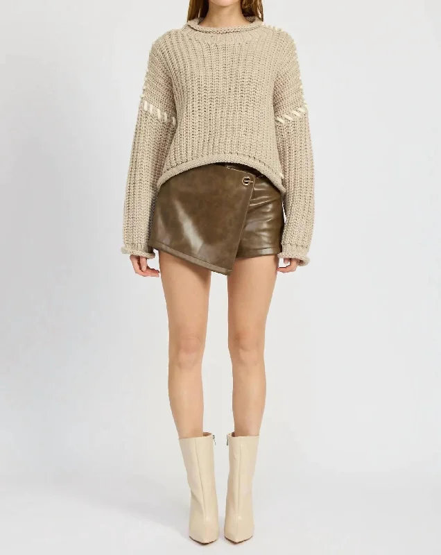 Alyza Knit Top In Beige/gray Bright Color Knit Shirt