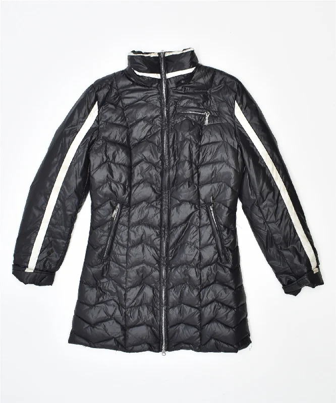 DONDUP Womens Padded Coat IT 42 Medium Black Nylon Vintage Denim Leather Suede