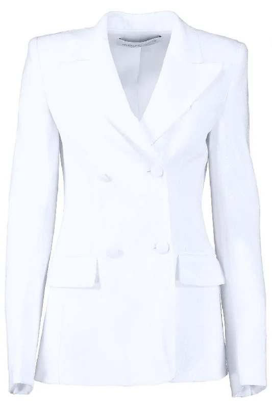 Double Breasted Blazer - Optic White Sequin Women's Trendy Suit