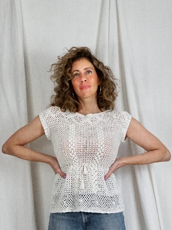 Vintage Vanilla Crochet Knit Top Evening Knit Shirt