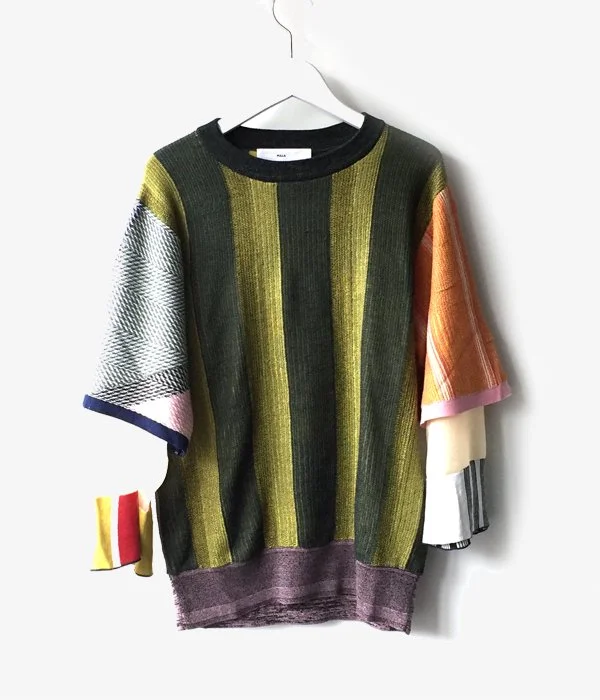 TOGA PULLA/JACQUARD KNIT TOP S/S (GREEN) High-End Knit Shirt