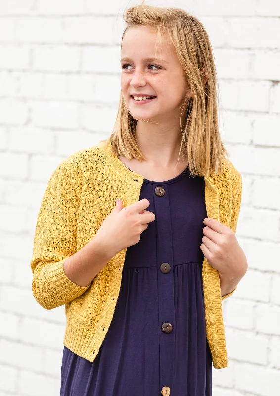 Girls Honey Yellow Knitted Cardigan - FINAL SALE Hooded Cardigan Collared Cardigan Shawl Collar Hooded Cardigan Collared Cardigan Shawl Collar