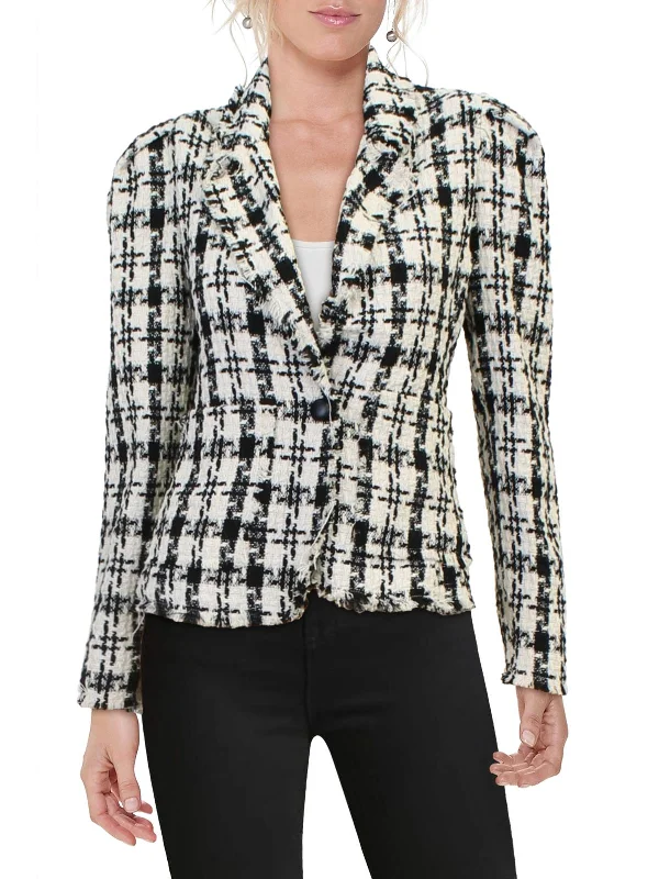 Womens Tweed Puff Sleeve One-Button Blazer Women's Elegant Suit