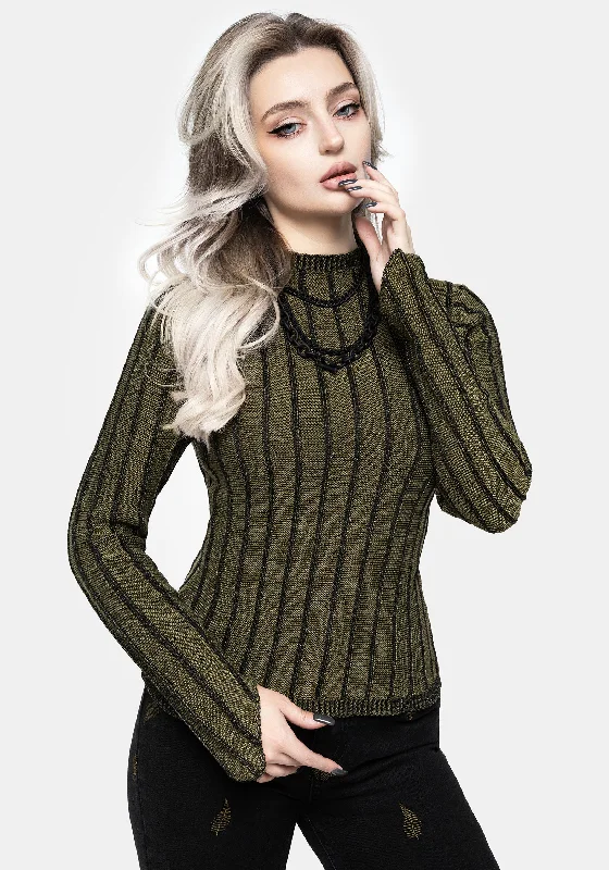 Myrsina Plated Rib Knit Top V Neck Knit Shirt