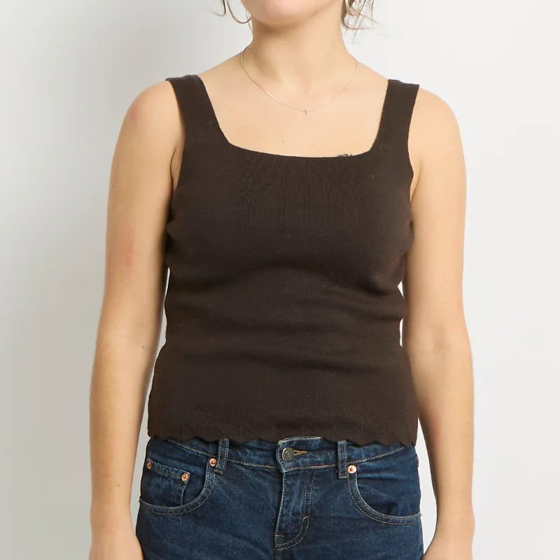 Scallop Edge Square Neck Knit Top - UK 10 Polo Neck Knit Top