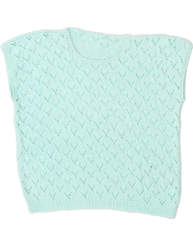 VINTAGE Womens Knit Top UK 12 Medium Blue Silk Knit Top