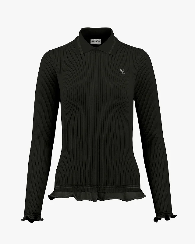 Lace Collar Liv Knit Top - Black Lavender Knit Shirt
