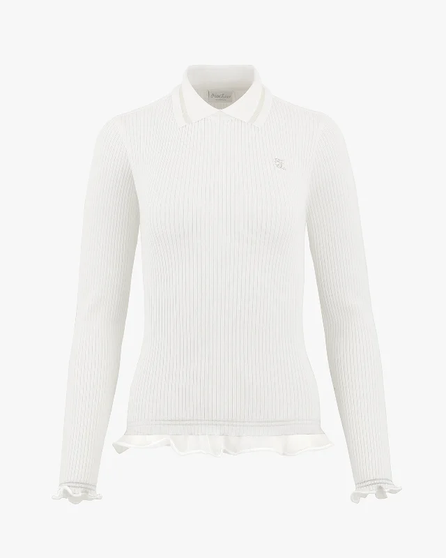 Lace Collar Liv Knit Top - White Mint Green Knit Blouse