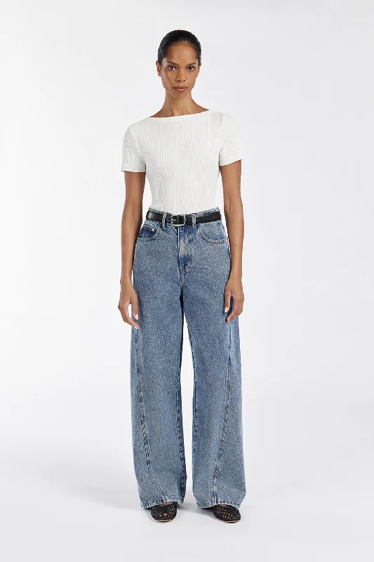 MAX OFF WHITE BOAT NECK KNIT TOP Royal Blue Knit Top