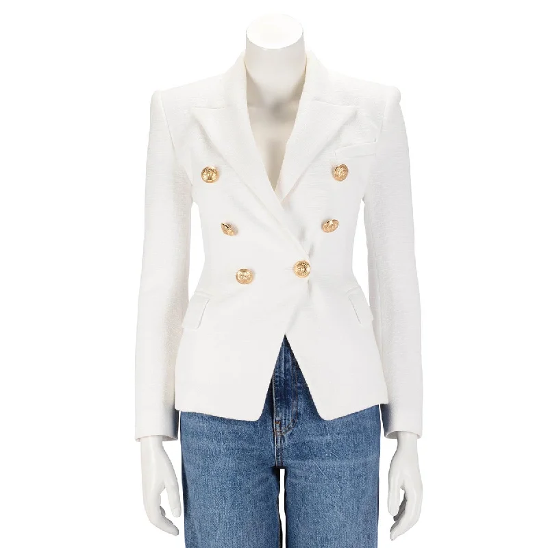 Balmain White Boucle Classic DB Blazer FR 34 Summer Women's Jacket