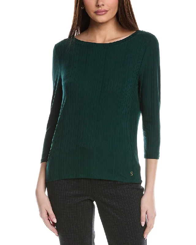 St. John Sleek Rib Jersey Knit Top Long Sleeve Knit Tee