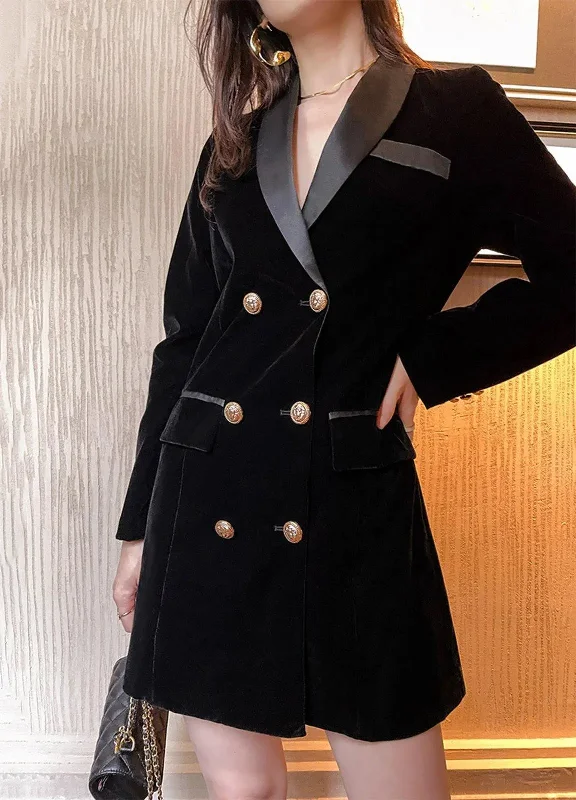 Double Breasted Slim Velvet Blazer Dress Women's Handmade Blazer