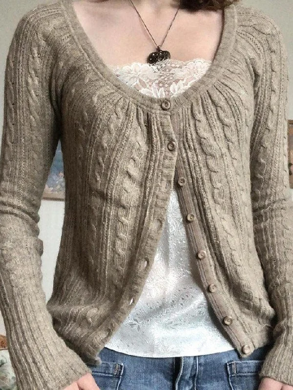 Button Front Cable Knit Top Maximalist Knit Tee