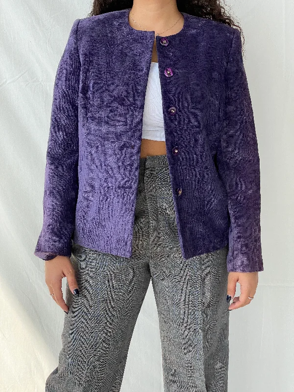 00s KORET Buttoned Purple Heavy Women’s Blazer Jacket - L Women's Designer Suit