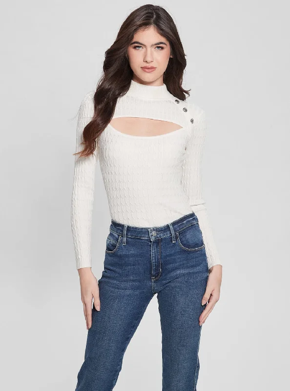 Eco White Mock Neck Nikki Knit Top Branded Knit Top