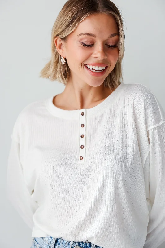 FINAL SALE - Amber White Henley Knit Top - DU DEAL Emerald Green Knit Top