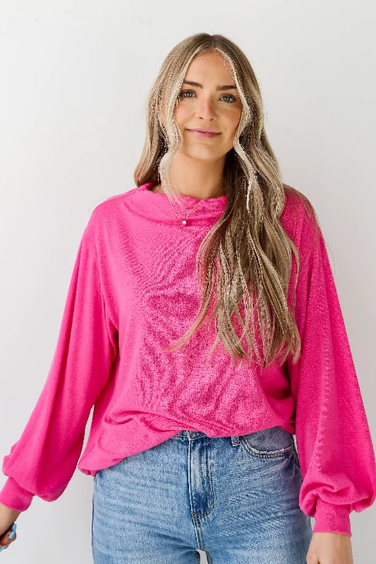 FINAL SALE - Lola Hot Pink Lightweight Knit Top - DU DEAL Pure White Knit Blouse