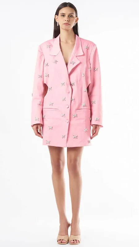 Baby pink embellished blazer dress Spring Women's Coat