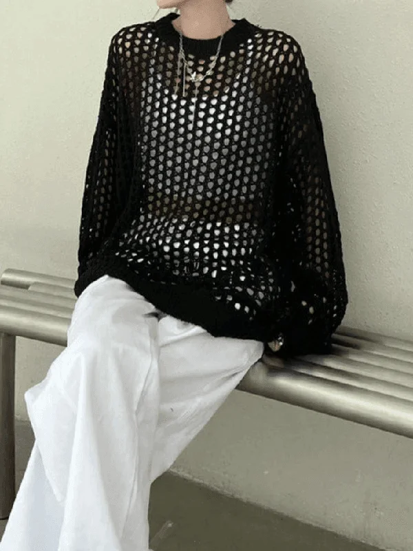 Oversized Crochet Open Knit Top Evening Knit Shirt