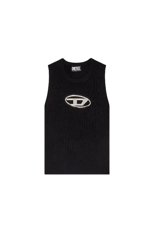 Diesel M-Onerva-Top Cut-out knit top with logo plaque Black Warm Knit Tee