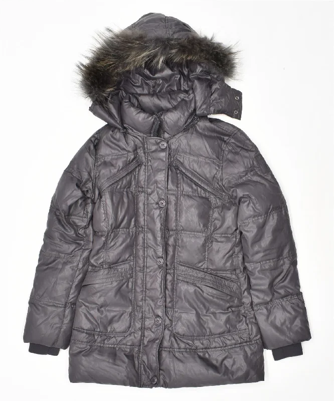 BOMBOOGIE Womens Hooded Padded Coat Size 3 Medium Grey Polyester Front Pockets Side Pockets Patch Pockets BOMBOOGIE Womens Hooded Padded Coat Size 3 Medium Grey Polyester Front Pockets Side Pockets Patch Pockets