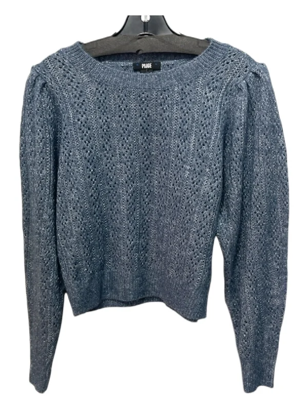 Paige Size XS Blue & Silver Viscose Blend Metallic Thread Knit Top Bright Color Knit Shirt