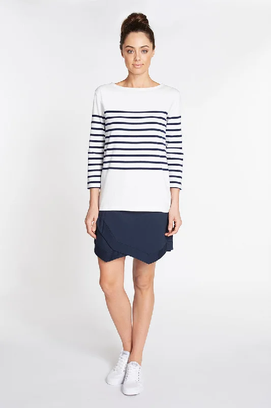 Stripe 3/4 Knit Top Dark Color Knit Blouse