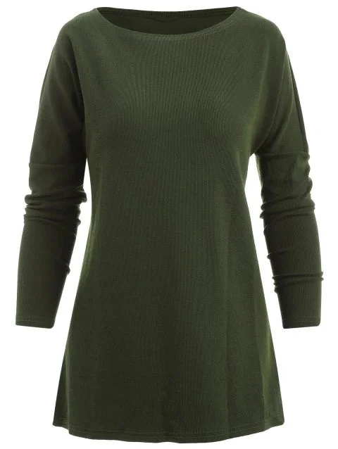 Trendy Sleeve Tunic Knit Top Boat Neck Knit Top